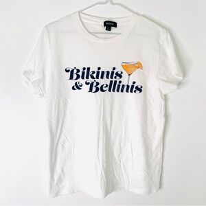Bikinis & Bellinis Organic Cotton White Graphic Tee Eco Friendly Soft Classic
